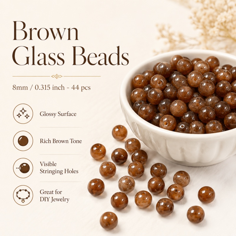 44pcs Brown Ice Cracked Textured Round Spacer Beads for Jewelry